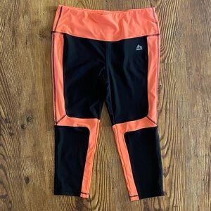 Reebok Black and Coral Orange Workout Capris Leggings Wide Waistband